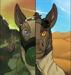 anthro car clothing desert gas_mask inner_ear_fluff looking_at_viewer mask post-apocalyptic solo tuft urban vehicle malcombtheteadragon fallout microsoft night_stalker_(fallout) hi_res