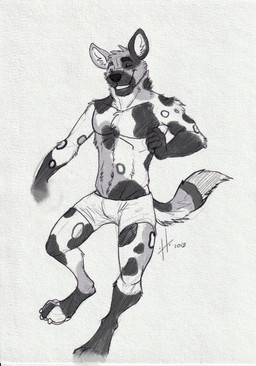 anthro athletic athletic_anthro athletic_male bottomwear bulge claws clothed clothing front_view grin male male_anthro navel simple_background simple_eyes smile solo tail tail_tuft toe_claws topless tuft hufnaar african_wild_dog canid canine mammal 2018 absurd_res dated full-length_portrait hi_res monochrome portrait sketch