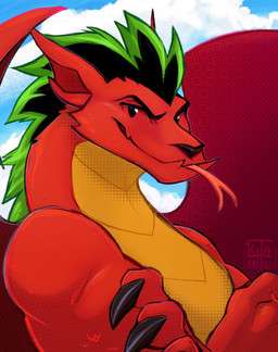 anthro claws crossed_arms forked_tongue looking_at_viewer male muscular red_body smile solo tongue tongue_out kitakettu_(artist) american_dragon:_jake_long disney mythology jake_long dragon mythological_creature mythological_scalie scalie 2021 hi_res