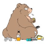 2024 anthro bear biped black_nose brown_body chips_(food) eating food gayousi7 hi_res kemono mammal overweight sitting smoking solo