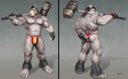 5_toes abs anthro biceps big_muscles biped black_body black_fur bulge clothed clothing feet flexing fur gloves grey_body grey_fur hammer handwear huge_muscles male maul musclegut muscular muscular_anthro muscular_male nipples pecs pose slightly_chubby solo speedo standing swimwear tail thong toes tools topless underwear braford simon_(braford) equid equine horse mammal 3d_(artwork) digital_media_(artwork)