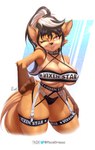 anthro big_breasts breasts choker clothing female jewelry necklace solo text text_on_choker text_on_clothing text_on_topwear thick_thighs tight_clothing topwear under_boob viejillox meme_clothing pornstar_(meme) elizabeth_fox canid canine fox mammal 2021 absurd_res digital_media_(artwork) hi_res meme shaded