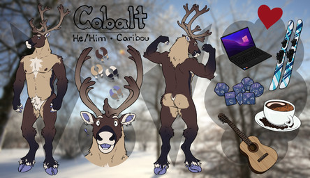 acoustic_guitar anthro antlers armpit_hair athletic athletic_anthro athletic_male bean beverage black_body black_fur blue_body blue_eyes body_hair brown_body brown_fur cloven_hooves coffee coffee_bean coffee_mug computer d10 d12 d20 d4 d6 d8 dice ear_piercing ear_ring electronics flexing flexing_bicep flexing_both_biceps front_view fur guitar heart_symbol hoofprint hooves horn industrial_piercing laptop looking_at_viewer male male_anthro musical_instrument nipples nude nude_anthro nude_male open_mouth pecs piercing plucked_string_instrument pubes rear_view ring_piercing saucer ski smile smiling_at_viewer solo standing string_instrument surprised tail tan_body tan_fur teeth tongue white_body white_fur labradorszn microsoft microsoft_windows cobalt_(cobaltcaribou) deer mammal new_world_deer reindeer 2026 absurd_res headshot_portrait hi_res model_sheet portrait