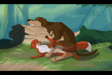 animal_genitalia animal_penis animal_vulva black_bars bodily_fluids brown_body brown_fur canine_genitalia canine_penis canine_vulva chest_tuft clenched_teeth crouching detailed_background digitigrade dipstick_tail dominant duo ears_back erection eyes_closed female female_penetrated feral feral_on_feral forest fur genitals grass interspecies knot knotted_penis larger_dom larger_male log lying male male/female male_penetrating male_penetrating_female markings multicolored_body multicolored_fur multicolored_tail nude on_side one_leg_up open_mouth pawpads penetration penile penile_penetration penis penis_in_vagina pivoted_ears plant raised_leg red_body red_fur sex size_difference smaller_female smaller_penetrated tail tail_markings tears teeth translucent translucent_body tree tuft two_tone_body two_tone_fur vaginal vaginal_penetration vulva white_body white_fur wood nomad_genesis disney the_fox_and_the_hound vixey_(tfath) canid canine canis domestic_dog fox mammal red_fox true_fox 2017 hi_res letterbox