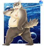 anthro balls belly butt genitals humanoid_hands male melee_weapon moobs nipples overweight overweight_anthro overweight_male scar solo sword tongue weapon mumimushu5 lifewonders tokyo_afterschool_summoners moritaka_(tas) canid canine canis domestic_dog mammal 2018 hi_res