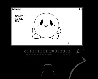 computer_keyboard computer_monitor computer_mouse creepy_smile dark_room dim_lighting duo female fleshlight_position flickering_light genitals horror_(theme) male male/female mouse_cursor penis smile through_screen vaginal vulva yolka kirby_(series) nintendo kirby computer_virus_(species) human mammal waddling_head animated greyscale monochrome