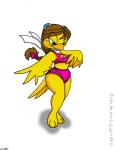 anthro beak bedroom_eyes bikini brown_hair clothing colored_edge_bikini curvy_figure feathers female hair half-closed_eyes mascot midriff narrowed_eyes seductive solo swimwear thick_thighs two-piece_swimsuit voluptuous wide_hips yellow_body yellow_feathers pandafox_(artist) mcdonald's birdie_the_early_bird avian bird