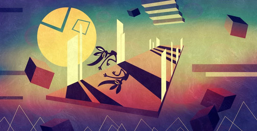 abstract_art ambiguous_gender anthro fur long_ears open_mouth silhouette simple_background smile solo standing sun teeth yellow_eyes shane_frost canid canine fox mammal 2019 digital_media_(artwork) shaded