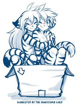 anthro biped breasts duo female fingers front_view fur hair male nude nude_anthro nude_female nude_male sitting smile stripes tail conditional_dnp tom_fischbach twokinds flora_(twokinds) trace_legacy keidran 2026 digital_drawing_(artwork) digital_media_(artwork)