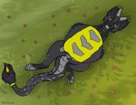 belly black_tongue blinking feral flower grass grey_eyes grey_horn grey_paws horn jewelry male plant scales smile solo tongue vore yellow_belly blauehexe hexentatze zorgoia animated short_playtime