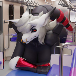 all_fours angry anthro armor big_breasts breasts clothed clothing crawling crossed_arms curled_tail curved_tail facial_piercing female female_anthro fingers frown glare gloves handwear horn huge_breasts inside inside_train looking_at_viewer mostly_nude narrowed_eyes nose_piercing nose_ring partially_clothed piercing public_transportation rapid_transit red_eyes ring_piercing segmented_tail septum_piercing septum_ring solo stuck tail train vehicle fever-dreamer dogzeela_(modeler) nintendo pokemon titanium_(aggrontitanium) aggron generation_3_pokemon pokemon_(species) 1:1 2023 3d_(artwork) absurd_res blender_(artwork) digital_media_(artwork) hi_res