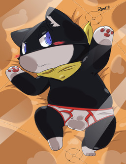 against_surface anthro black_body black_fur blue_eyes blush briefs bulge chibi clothing colored_seam_underwear detailed_bulge fur kerchief male mask on_glass pawpads paws red_seam_briefs slightly_chubby solo underwear white_body white_briefs white_clothing white_fur white_underwear dipo_(artist) atlus megami_tensei persona_(series) persona_5 sega morgana_(persona) domestic_cat felid feline felis mammal tuxedo_cat absurd_res hi_res