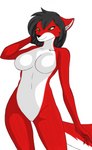 anthro black_hair breasts chest_tattoo female fur green_eyes hair medium_breasts multicolored_body red_body red_fur solo tattoo two_tone_body white_body white_fur alfa_wolf10! flare_(alfa_wolf10!) flare_rains canid canine canis mammal red_wolf wolf hi_res signature