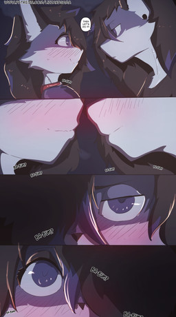 anthro blue_body blue_eyes blush clothed clothing collar dialogue duo ear_piercing female heartbeat male male/female piercing shy simple_background smile stare lizzard_sama balto_(baltofurry) jenna_(baltofurry) canid canine canis mammal wolf absurd_res comic hi_res brother_(lore) brother_and_sister_(lore) incest_(lore) sibling_(lore) sister_(lore)