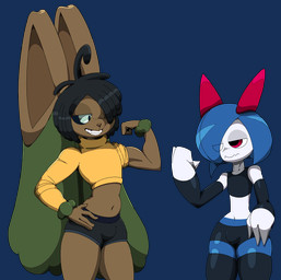 anthro duo femboy male male/male greepurl nintendo pokemon gun_(greepurl) generation_3_pokemon generation_4_pokemon humanoid kirlia lopunny pokemon_(species) absurd_res alpha_channel hi_res