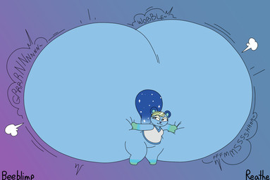 air_inflation anthro big_butt blue_background blue_body blue_ears blue_eyes blue_tail breasts butt butt_expansion butt_squish clothing cosmic_tail dress expansion female green_eyelids green_hair green_inner_ear grey_clothing grey_dress hair hand_on_butt hand_on_own_butt huge_butt hyper hyper_butt hyper_inflation inflation looking_at_butt looking_at_own_butt looking_back looking_back_at_self motion_lines onomatopoeia purple_background purple_nose simple_background smile solo sound_effects squish tail text thick_thighs three-quarter_view beeblimp reathe animal_crossing nintendo ione_(animal_crossing) mammal rodent sciurid tree_squirrel 2026 artist_name colored digital_media_(artwork) flat_colors hi_res