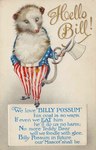 advertisement american_flag anthro bottomwear brown_body brown_fur clothed clothing fingers footwear fur hat headgear headwear male multicolored_body multicolored_fur pants shoes solo standing tail text top_hat topwear two_tone_body two_tone_fur united_states_of_america whiskers white_body white_fur unknown_artist public_domain billy_possum american_opossum mammal marsupial virginia_opossum 1909 20th_century ancient_art english_text