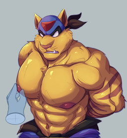 anthro arms_tied bdsm bondage bound male nipple_fetish nipple_pinch nipple_play nipples pinch solo hachmoons hanna-barbera swat_kats chance_furlong domestic_cat felid feline felis mammal hi_res