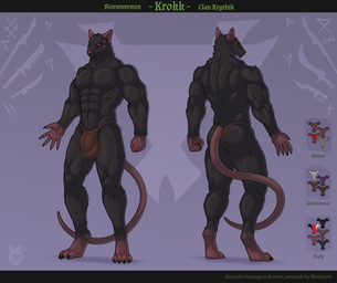 abs anthro back_muscles biped black_body black_claws black_fur claws clothing front_view fur leather logo long_tail looking_aside male male_focus multicolored_body muscular muscular_male palette paws pecs pink_nose rear_view red_eyes red_sclera scar simple_background snout standing tail text turnaround two_tone_body wolfarion warhammer_(franchise) mammal murid murine rat rodent skaven 2026 absurd_res artist_logo colored dated english_text full-length_portrait hi_res model_sheet portrait shaded