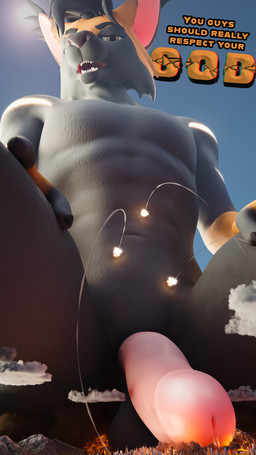 balls big_balls big_penis bodily_fluids brown_eyes building city cloud contrail destruction dialogue dripping expansion explosion fur genital_fluids genitals giga huge_penis humanoid_genitalia humanoid_penis landscape_dwarfing looking_down low-angle_view macro male missile multicolored_body multicolored_fur navel open_mouth penis pink_penis precum precum_drip sky skyscraper sun teeth text freschrenders legacy_(freschrenders) felid feline lynx mammal 2022 3d_(artwork) 4k 9:16 absurd_res artist_name blender_(artwork) digital_media_(artwork) english_text hi_res