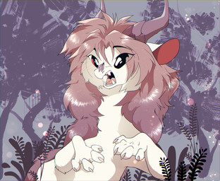 2_horns blush claws female feral fluffy fur hair hand_on_head happy head_horn horn nude open_mouth paws pink_hair red_eyes sitting smile solo star text tongue white_body white_fur shyryp mythology okean_love_(shyryp) dragon furred_dragon furred_scalie mammal mythological_creature mythological_scalie scalie absurd_res artist_name digital_media_(artwork) english_text hi_res
