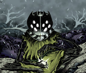 4_fingers ambiguous_gender anthro armor arthropod_abdomen biped black_body clothed clothing detailed_background fingers glowing headgear helmet holding_object sitting solo cohavmuzar hollow_knight_(franchise) team_cherry pale_lurker_(hollow_knight) arthropod 2025 hi_res