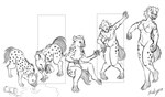 anthro basic_sequence biped breasts confusion female feral feral_to_anthro five_frame_image five_frame_sequence fur happy linear_sequence multi_frame_sequence mutagen sitting smile solo standing transformation transformation_sequence halcy0n hyena mammal spotted_hyena monochrome sequence