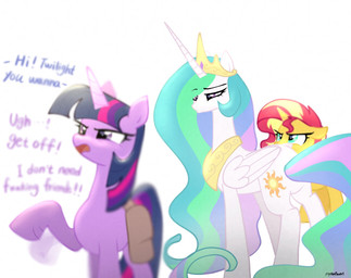 annoyed crown female feral group headgear horn regalia saddle_bag simple_background trio waving_hand petaltwinkle equestria_girls friendship_is_magic hasbro my_little_pony mythology princess_celestia_(mlp) sunset_shimmer_(eg) twilight_sparkle_(mlp) equid equine mammal mythological_creature mythological_equine unicorn hi_res