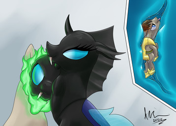 ambiguous_gender ambiguous_prey bodily_fluids esophagus eyelashes feral fully_inside group internal male male_pred micro neck_bulge oral_vore saliva size_difference transformation trio vore doesnotexist friendship_is_magic hasbro my_little_pony drone_(mlp) arthropod changeling_(mlp) earth_pony equid equine horse mammal pony digital_media_(artwork) hi_res