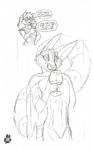 1998 alcohol anthro bassariscus beverage black_and_white cacomistle canid canine chester_ringtail_magreer dialogue duo english_text eyewear female fox glass glasses hair hi_res holding_glass holding_object long_hair long_tail looking_at_viewer male mammal monochrome procyonid simple_background sketch speech_bubble standing tail teeth terrie_smith text traditional_media_(artwork) white_background wine