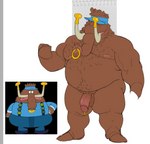 anthro balls belly big_belly brown_body facial_piercing flaccid genital_piercing genitals humanoid_genitalia humanoid_penis male moobs nipples nose_piercing nose_ring overweight overweight_male penis penis_piercing piercing prince_albert_piercing ring_piercing solo wkd cartoon_network chowder_(series) gazpacho_(chowder) elephant elephantid mammal proboscidean 2022