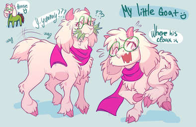 ambiguous_gender cloven_hooves eyewear feral feralized fluffy fur glasses hair hooves horn quadruped round_glasses scarf solo tail tail_motion tailwag text wearing_glasses cookiethecabbit deltarune undertale_(series) ralsei bovid caprine goat mammal 2025 digital_media_(artwork) english_text hi_res