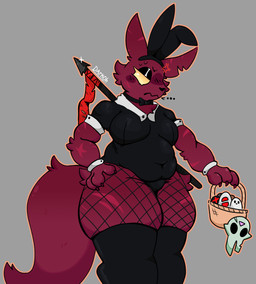 angry anthro basket belly bunny_costume clothing container costume egg fake_ears fake_rabbit_ears female fishnet_clothing fishnet_legwear fur legwear mature_female melee_weapon overweight polearm red_body red_fur scar simple_background slightly_chubby slightly_chubby_female solo spear weapon yellow_eyes darkoh rain_world videocult artificer_(rain_world) slugcat absurd_res hi_res