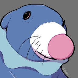 ambiguous_gender big_nose big_pupils feral frill_(anatomy) grey_background mouth_closed neck_frill pink_nose pink_sclera pupils simple_background solo stare text thick_outline three-quarter_view whiskers boke_(artist) nintendo pokemon aquatic generation_7_pokemon mammal pinniped pokemon_(species) popplio 1:1 2023 aliasing artist_name digital_media_(artwork) headshot_portrait portrait