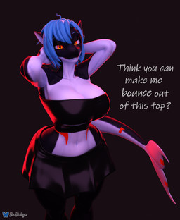 anthro big_breasts blue_hair bottomwear breasts cleavage clothed clothing curvy_figure female fishnet_stockings hair hands_behind_head looking_at_viewer multicolored_body navel orange_eyes skirt solo text topwear tube_top two_tone_body wide_hips rileyarlic_(artist) valorlynz_(modeler) zea_nalya aquatic cetacean dolphin mammal oceanic_dolphin orca toothed_whale 3d_(artwork) digital_media_(artwork) english_text hi_res