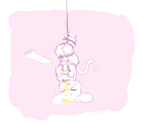 anthro bdsm bodily_fluids clothed clothed_male clothing disembodied_penis eyes_closed genital_fluids genitals male peeing peeing_on_another penis pink_background restraints simple_background solo straitjacket suspension upside_down urine watersports bravobunny mammal mouse murid murine rodent hi_res pink_theme