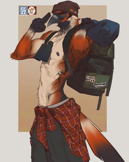 backpack beak beanie clothing eyebrows fur hat headgear headwear male navel nipples simple_background solo standing tail ekzonzz avian bird 4:5 absurd_res digital_drawing_(artwork) digital_media_(artwork) hi_res portrait sketch