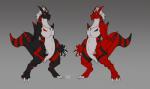 3_toes 4_fingers anthro duo feet fingers gradient_background grey_background male muscular navel simple_background standing tail toes undeadkitty13 bandai_namco digimon mythology havoc_(undeadkitty13) blackgrowlmon digimon_(species) dragon growlmon mythological_creature mythological_scalie scalie hi_res