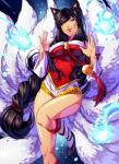 amber_eyes black_body black_fur black_hair boots clothing female footwear fur glowing gold_(metal) hair kitsunebi lips long_hair looking_down magic multi_tail shoes sleeves smile solo standing tail white_body white_fur yellow_eyes xdtopsu01 league_of_legends riot_games tencent ahri_(lol) animal_humanoid canid canid_humanoid canine canine_humanoid fox fox_humanoid humanoid mammal mammal_humanoid 2015 absurd_res hi_res