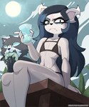 anthro beverage bikini black_bikini black_clothing black_hair black_swimwear clothing duo female flat_chested frown hair holding_beverage holding_object hole_in_ear ice long_hair looking_at_viewer sitting slim sun swimwear two-piece_swimsuit barryfactory cartoon_hangover the_summoning claire_(the_summoning) edgar_(the_summoning) domestic_cat felid feline felis mammal 2023 absurd_res hi_res