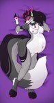 anthro bare_breasts bed belly big_breasts big_tail black_collar black_nose black_sclera breasts collar dakimakura ear_piercing ear_ring eyebrow_piercing facial_piercing female fluffy fluffy_tail front_view fur furniture genitals grey_body grey_fur grey_tail horn inside jewelry multicolored_body multicolored_fur multicolored_tail necklace nipple_piercing nipples piercing pink_eyes pregnant purple_background pussy ring_piercing side_view simple_background snout solo striae tail white_body white_fur white_tail wishbone_mouth woolfyubari_(artist) xheten mythology mommyshide canid canid_demon canine canis demon hellhound mammal mythological_canine mythological_creature wolf absurd_res dakimakura_design hi_res