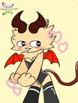 anthro aroused black_clothing black_legwear black_tights clothing erection_under_briefs glowing glowing_eyes heart_symbol horn legwear love male membrane_(anatomy) membranous_wings pantyhose solo spade_tail tail tights wings aeti03 bovid caprine caprine_demon demon goat goat_demon mammal hi_res