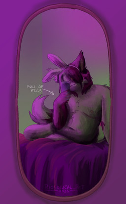 anthro belly cellphone detailed_background electronics fake_ears fake_rabbit_ears fur hair male mastectomy_scar mirror mirror_selfie nipples nude nude_anthro phone pregnant pregnant_male purple_hair scar selfie slightly_chubby smile solo straight_hair tail text tuft visibly_trans white_body white_fur yellow_eyes yellow_sclera biological.pet conditional_dnp full_of_milk/soup_(meme) thistle_(frootbytes) domestic_cat felid feline felis mammal 2026 absurd_res artist_name colored dated digital_drawing_(artwork) digital_media_(artwork) hi_res signature watermark nonbinary_(lore)