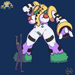 3_fingers 5_fingers big_breasts black_body blush blush_lines breasts butt crotch_tuft duo erection female fingers genitals green_body grey_body hand_behind_head hand_behind_own_head larger_female male male/female multicolored_body nipples nude penis pokemorph raised_arm raised_arms red_nipples simple_background size_difference smaller_male standing tuft vulva white_body white_breasts yellow_body safersophieroth nintendo pokemon generation_4_pokemon human legendary_pokemon mammal pokemon_(species) regigigas 1:1 2025 absurd_res alpha_channel digital_media_(artwork) hi_res watermark