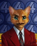 abstract_background alternate_species anthro blue_eyes clothed clothing facial_hair furrification looking_at_viewer male mustache necktie parody simple_background solo suit whiskers magpie_(artist) anchorman ron_burgundy domestic_cat felid feline felis mammal 4:5