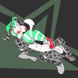 animal_genitalia anthro areola balls big_balls big_breasts big_penis breasts clothing duo eyelashes eyelashes_through_hair facesitting facial_markings feet female foot_fetish foot_play footjob genitals gloves_(marking) green_clothing green_eyes green_hair green_legwear green_thigh_highs hair head_markings hime_cut intraspecies legwear leopard_spots male male/female markings multicolored_hair nipples nubbed_penis nude pattern_clothing pattern_legwear penile penile_spines penis red_penis sex sheath simple_background sitting_on_another spots striped_clothing striped_legwear stripes tail tear_(marking) thigh_highs translucent translucent_hair two_tone_hair wide_hips squibbo amy_kavinskaya hex_mira felid mammal pantherine snow_leopard 1:1 digital_media_(artwork) hi_res