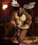 anthro balls facial_hair genitals hooves horn humanoid_genitalia humanoid_penis male muscular muscular_anthro muscular_male mustache penis solo vein veiny_muscles veiny_penis cherry_blossom_kid diffuse_moose deer mammal moose new_world_deer hi_res