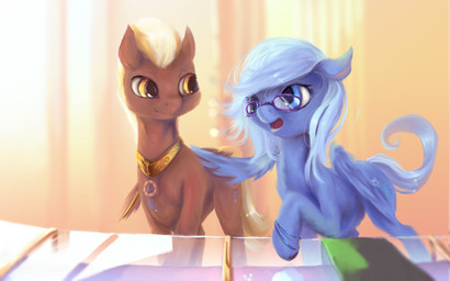 blue_body blue_eyes brown_body dreamcatcher duo eyewear feathered_wings feathers female feral glasses hair male quadruped shopping tail wings yellow_eyes fruitbloodmilkshake hasbro my_little_pony mythology dream_weaver_(mlp) starcrosser equid equine mammal mythological_creature mythological_equine pegasus 16:10 hi_res source_request widescreen
