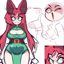 4_eyes 5_fingers belt big_breasts big_ears breasts cleavage cleavage_cutout clothed clothed_female clothed_humanoid clothing cutout eye_through_hair eyelashes fangs female fingers front_view gloves green_clothing green_topwear hair handwear inner_ear_fluff light_body light_face light_skin long_hair multi_eye multiple_poses narrowed_eyes navel_outline open_mouth pink_ears pink_hair pose pupils simple_background slit_pupils smile solo teeth text topwear translucent translucent_hair tuft white_background qwerty_soda jane_(qwerty_soda) animal_humanoid canid canid_humanoid canine canine_humanoid fox_humanoid fox_spirit humanoid mammal mammal_humanoid 2024 digital_drawing_(artwork) digital_media_(artwork) english_text hi_res partially_colored