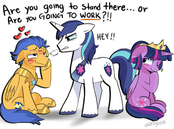 blush breath crown female feral fetlocks group headgear heart_symbol horn kiss_mark male one_eye_closed regalia sash simple_background text trio wings wink wolfllyh friendship_is_magic hasbro my_little_pony mythology flash_sentry_(mlp) shining_armor_(mlp) twilight_sparkle_(mlp) equid equine mammal mythological_creature mythological_equine pegasus unicorn winged_unicorn absurd_res english_text hi_res brother_(lore) brother_and_sister_(lore) sibling_(lore) sister_(lore)